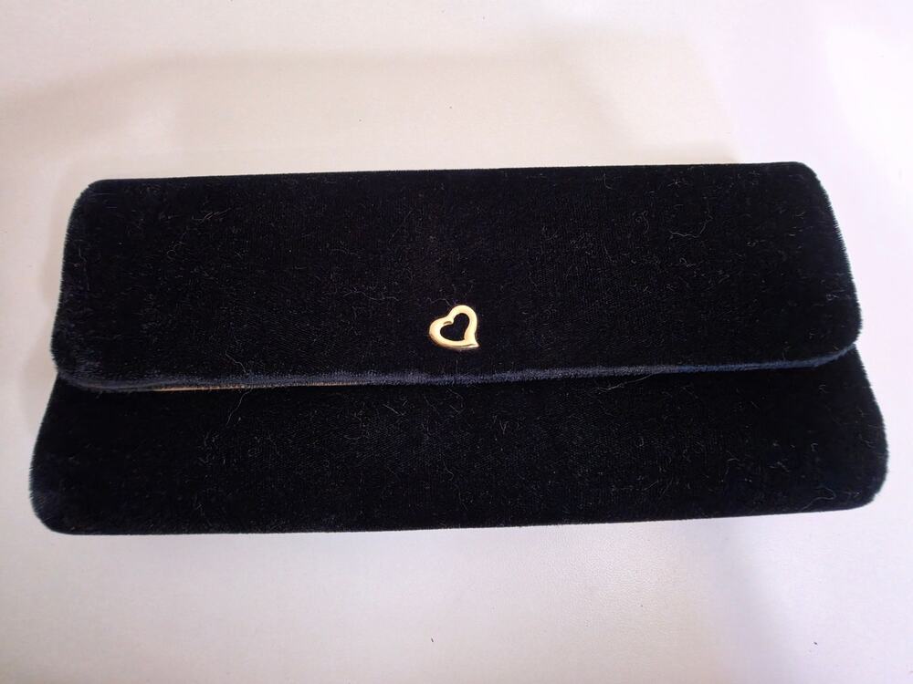 Vtg Victoria’s Secret Black Velvet Clutch Gold Heart Evening Bag 90s Y2K